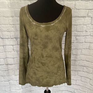 Express green women S tie dye Longsleeve scoopneck top w/beading